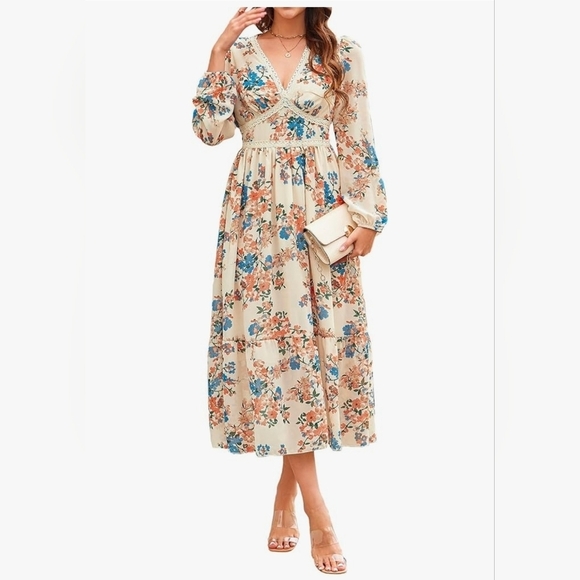 Chooteeyeen Dresses & Skirts - Wrap Maxi Dress Floral V Neck Long Sleeve Dress, Small (NWT)